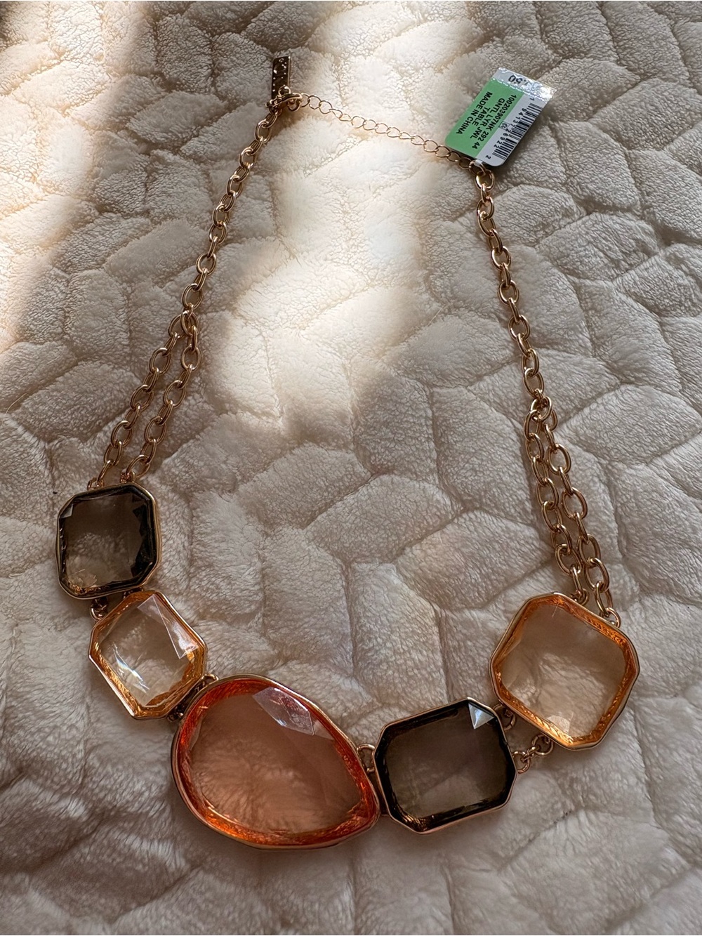 INC International Concepts Gold-Tone Necklace with Amber and Smoky Stones